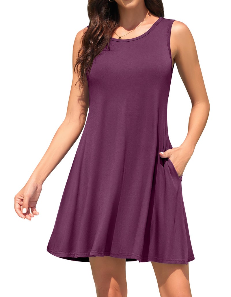 WEACZZY Women's Sleeveless Pockets Casual Swing T-Shirt Dresses,Mauve,M - Image 1